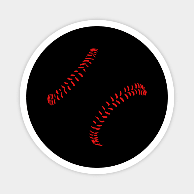 Baseball Seam Stitching In Red On A Plain Magnet by SinBle